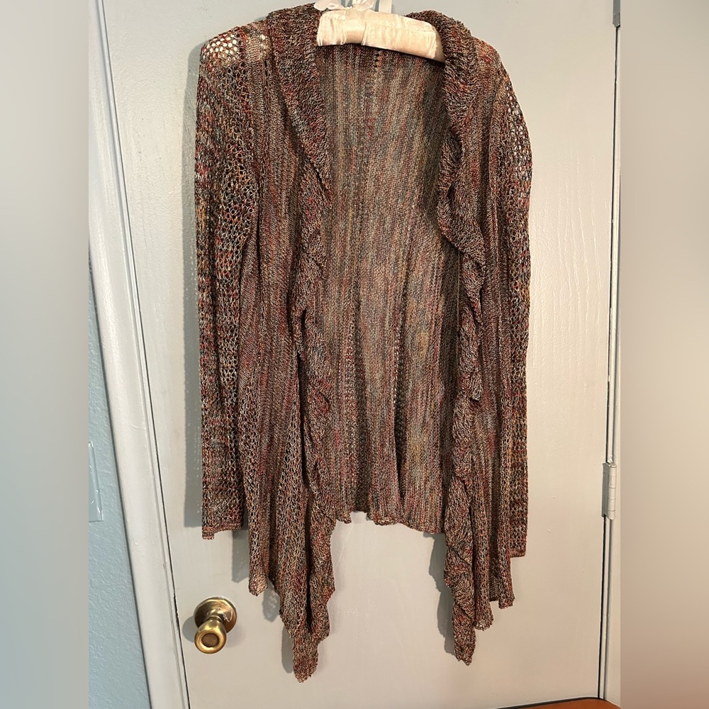 Dress Barn open knit brown / navy / red cardigan, XL, EUC